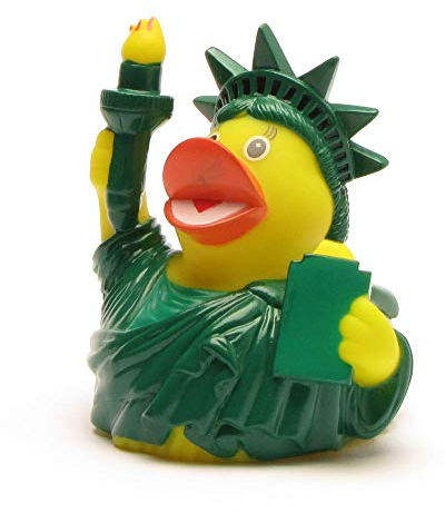 Duckshop I Badeente New York I Quietscheente Freiheitsstatue I L: 7,5 cm - inkl. Quietscheentchen-Schlüsselanhänger im Set I Geschenk Amerika Reise I Geschenk Reise New York I Souvenir