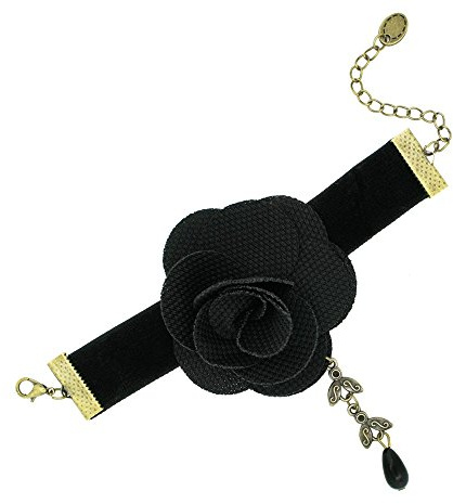 Soul-Cats Armband Samt mit Stoffblüte Barock Gothic Lolita Victorian Perlen Blüte