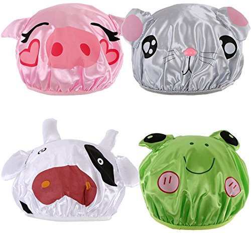kilofly 4pc Waterproof Reusable Bath Hat Kids Fun Cartoon Animal Shower Caps Set
