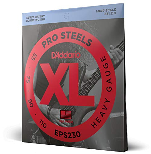 D'Addario Bass Guitar Strings, XL Pro Steels, EPS230, Long Scale, Heavy Gauge 40-95, juego de 4 cuerdas, paquete de 1