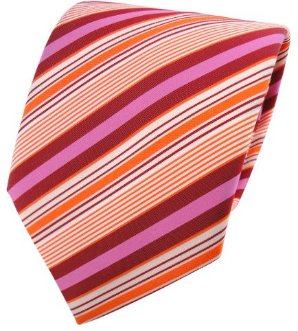 TigerTie Designer Krawatte orange rot rosa creme gestreift - Binder Tie