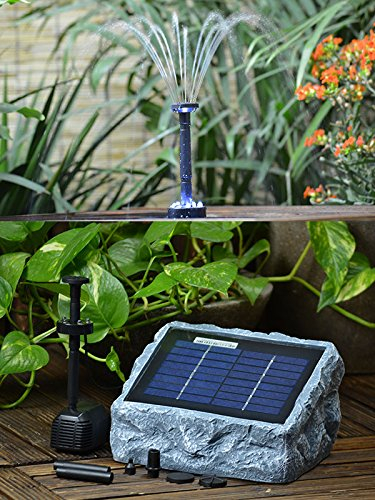 SOLAR TEICHPUMPE GARTENBRUNNEN mit AKKU und LED LICHT - WASSERSPIEL ZIERBRUNNEN VOGELBAD SOLARBRUNNEN für GARTEN TEICH- sehr DEKORATIVES STEINDESIGN, RÜGEN 200-1 mit LED licht & LiIon AKKU