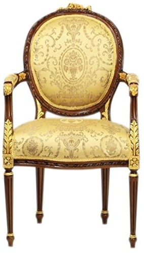 Casa Padrino Luxus Barock Esszimmer Stuhl mit Armlehnen Ludwig XV Gold Muster/Mahagoni Braun - Möbel