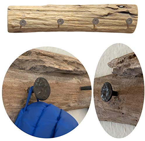LS-LebenStil Vintage Holz Wandgarderobe Baumstamm | 4 Kleiderhaken | 50x10cm | Teakholz Rustikal | Baum Ast Garderobenhaken Garderobenleiste Flur-Garderobe Haken Wohnzimmer Kinderzimmer Deko