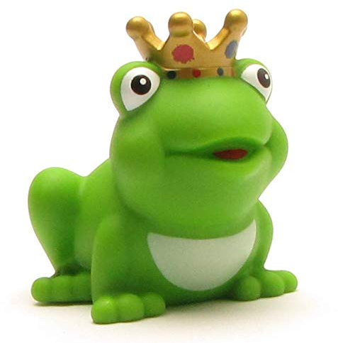 DUCKSHOP I Badeente Froschkönig mit Goldener Krone I L: 8 cm I Quietscheente I Quietscheentchen I Geschenk für Märchen Fans I Präsent Sammler