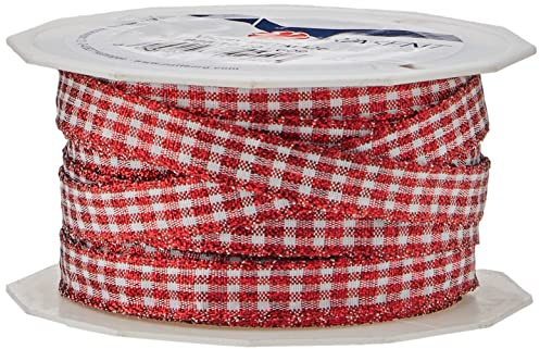 Präsent Vichy Ruban tissé métallique Rouge/Blanc 20 m x 10 mm