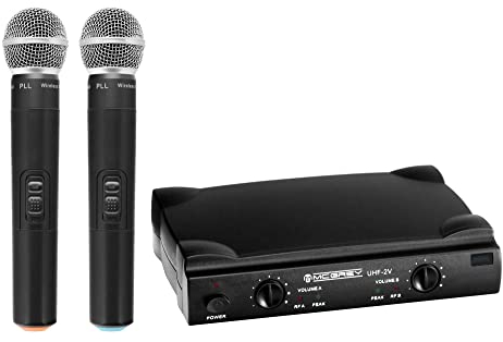 McGrey UHF-2V Dual Funk Mikrofon Set mit 50m Reichweite (Wireless Komplettset mit 2 x Handmikrofon, Betriebsdauer ca. 8 Stunden, 6,3mm Klinke Ausgang) schwarz