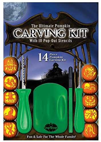 Ultimate pumpkin carving kit - 14 piece carving kit includes 10 stencils, scoop, marker pen and 2 saws