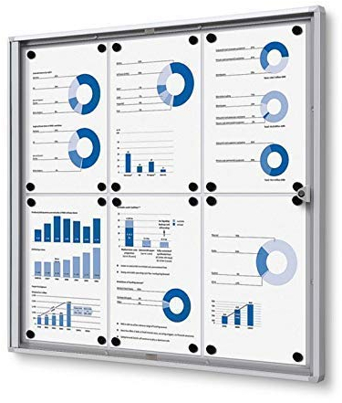 Schaukasten innen 6x DIN A4 | stabil & abschließbar | Info-Vitrine mit SAN-Glasfront | magnetische Rückwand, beschreibbar | ideal für Innenbereich & Wandmontage