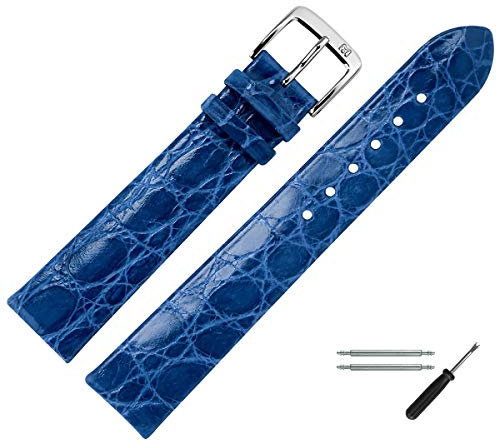 MARBURGER Uhrenarmband 20mm Leder Blau Silber Kroko Prägung - Montage Set 8342050000120