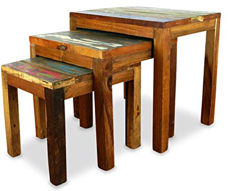 livasia Holztische aus Teakholz 3er Set – 30/37/45cm hoch – Beistelltisch Holz im Beach Bar Look, Nachhaltig & Handgefertigt in Indonesien, Recyceltes Bootsholz