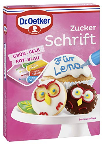 Dr. Oetker Zuckerschrift 4 Farben, 17 x 4 x 25 g Tube, bunte Schrift aus Zucker-Dekor-Creme, zum Dekorieren und Beschriften von Torten, Kuchen & Cupcakes, individuelle Kuchendeko