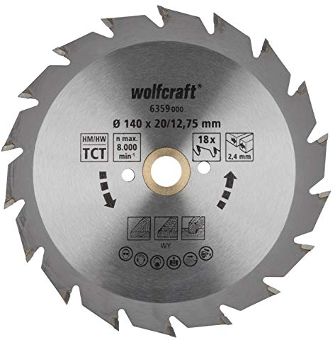 wolfcraft 6359000 | Handkreissägeblatt HM | Serie grün | 18 Zähne | ø140mm