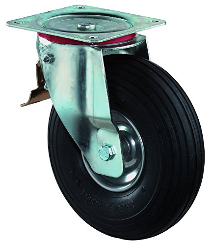 BS Rollen Transport-Lenkrolle mit Feststeller, Anschraubplatte, Luftrad, Stahl Radkörper, 260 mm, L420.C90.260