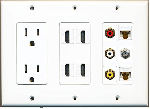 RiteAV Power 4 HDMI 3-RCA compuesto CAT6 Ethernet Cable Coaxial de televisión Placa de pared