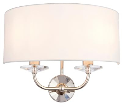 Endon 60180 Nixon Bright Nickel & Vintage White Faux Silk Twin Dimmable E14 Wall Light