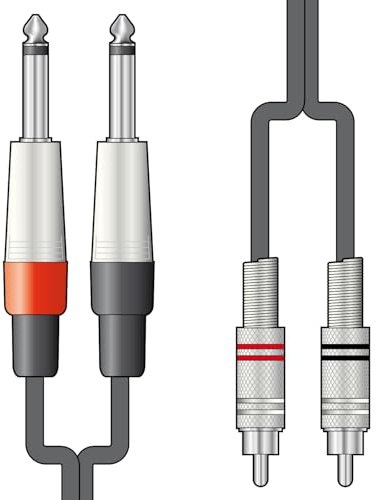 Citronic Classic Audio Leads 2 x 6.3mm Mono Jack to 2 x RCA Plugs – Durable Shielded Audio Cable for Hi-Fi & Studio Use 1.5 Metre Black