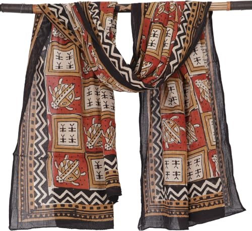 GURU SHOP Leichter Pareo, Sarong, Handbedrucktes Baumwolltuch - rot Kombination 27, Herren/Damen, Baumwolle, 180x110 cm