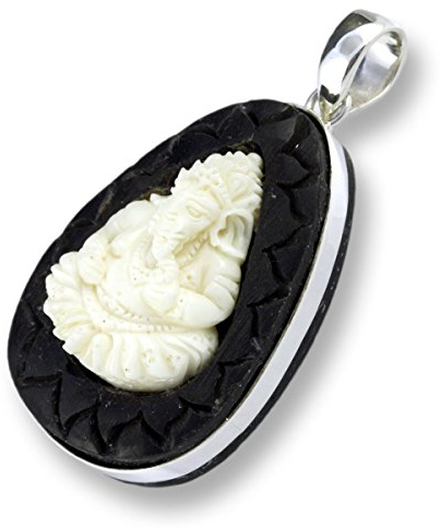 Island Piercings Handgefertigter Amulet Anhänger Ganesha aus Holz Knochen und Silber PB271