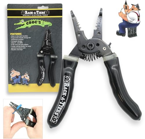 Rack-A-Tiers Croc's Jr. Needle Nose Wire Strippers, AWG 8-22, Electrician Wire Crimper & Stripper, Wire Stripper Cutter, Ergonomic Glow-in-the-Dark Handles, Wire Insulation Stripper (47002)