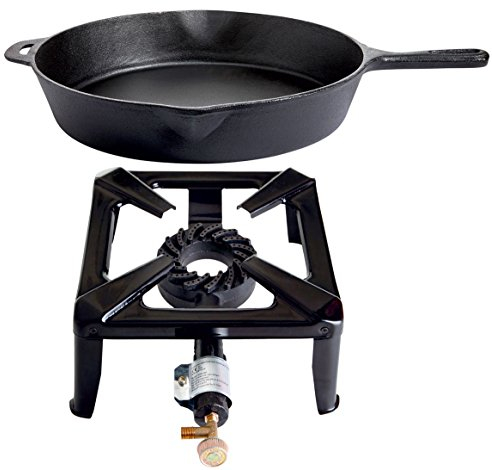 PaellaWorld 4040+9765 Hockerkocher mit 8.5 kW Leistung, Abmessung 40 x 40 x 17 cm und Gusseisenpfanne Durchmesser 41 cm