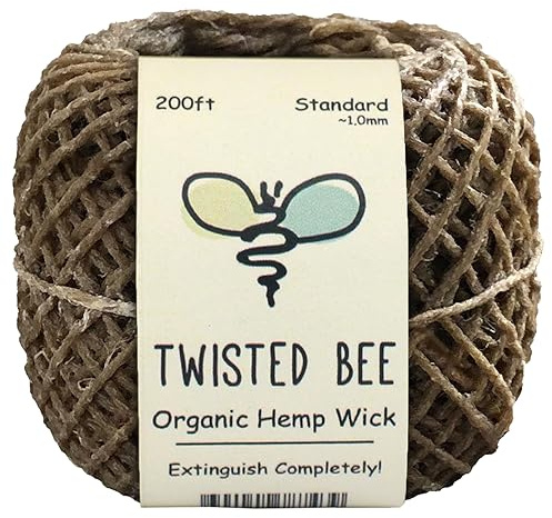 100% Organic Hemp Wick with Natural Beeswax Coating, Twisted Bee (200ft x Standard Size)