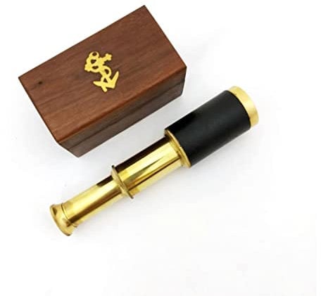6 Handheld Brass Telescope with Wooden Box - Pirate Navigation