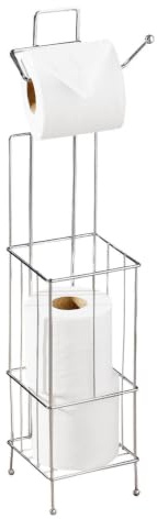 Premier Housewares Toilet Roll Holders Free Standing Chrome Finish Chrome Toilet Roll Holder Silver Toilet Roll Storage Free Standing Brush Holder,66 x 14 x 14 cm