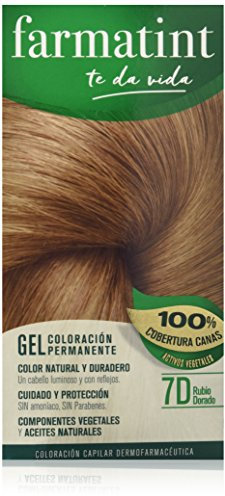 Farmatint Gel 7D Rubio Dorado | Color natural y duradero | Componentes vegetales y aceites naturales | Sin amoníaco | Sin Parabenos | Dermatológicamente testado, 135ml