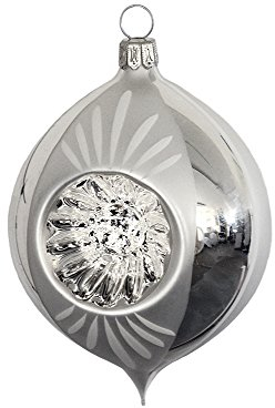 Thüringer Weihnacht 52-072 Glas-Ei mit 2 Reflexen, 8 cm, Silber, Nostalgie-Stil Silber/weiß, 3 Stück