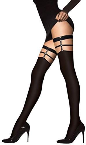 Bas Voile Opaque Noir Jarretière Bouton Provocatrice, Noir, Taille Unique T1 à T3 (36-38-40)