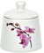 Van Well Zuckerdose Kyoto, 250 ml, Ø 90 mm, H 100 mm, runder Zuckerspender + Deckel, Porzellan-Geschirr, Blumen-Dekor Orchidee, rosa-rot, pink, Gastro
