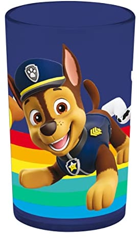 p:os 29964049 Paw Patrol Gobelet en plastique réutilisable pour enfants avec motif populaire Pat' Patrouille, capacité : env. 250 ml, pour boissons froides, Modèle 4, Bleu Foncé