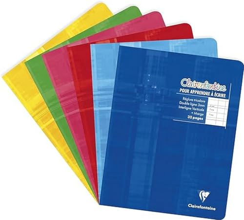 Clairefontaine 3794C - Schreiblernheft 16 Blatt, 17 x 22cm, liniert, DL 3 mm IV, ideal für die Schule, farbig sortiert, 1 Stück
