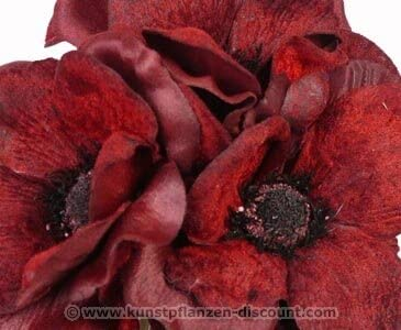 AUSLAUF - kunstpflanzen-discount.com Kunstblumen Bukett mit Anemonen, 3 rotfarbige Blüten, Länge 20cm - Kunsblumen künstliche Blumen Weihnachtsblumen Weihnachtsdeko