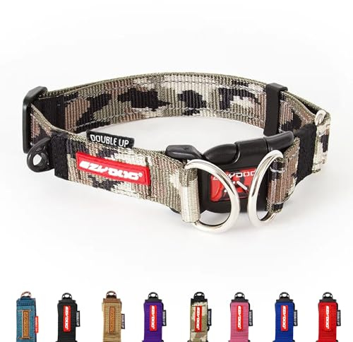 EzyDog Double Up Dog Collar - Reflective X-Large Dog Collar with ID Tag D-Ring, For Small, Medium & Large Dogs - Supreme Comfort with Soft & Strong Nylon Webbing - Camo