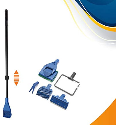 Fish Park Glass Tank 5in1 Extendable Multi-Function Aquarium/Fish Tank Cleaning Tool, Algae Scraper, Fish Net, Sponge, Plant Fork, Gravel Rake for Long Deep Fish Tanks