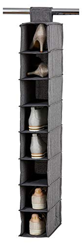 LOVE IT STORE IT Premium Hängeregal für Schuhe - Hängendes Schuhregal schmal aus Leinen - Mit 8 Fächern - Verstärkt, extra stabil - Grau - 15x30x100 cm