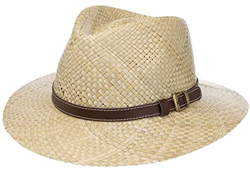 Lipodo Carsell Traveller Strohhut - Sommerhut Herren - Travellerhut Made in Italy - Herrenhut aus Stroh - Sonnenhut Frühjahr/Sommer - Strandhut Natur L (58-59 cm)