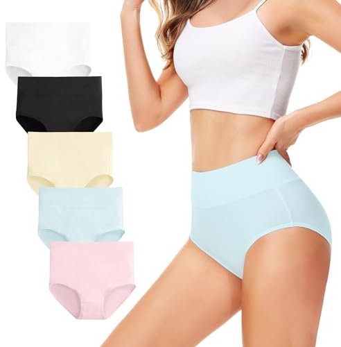 TUUHAW Culottes Femmes Lot de 5 Coton Taille Haute Slips Shorties Elasticité Ventre Plat Multicouleur-2 L