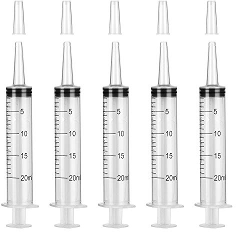 Hyber&Cara Spritze 20ml, 5er-pack Plastikspritze mit Verschlusskappe, Dosierspritze für wissenschaftliche Labors, Flüssigkeitsmessung und -abgabe, Tierfütterung, Pflanzenbewässerung