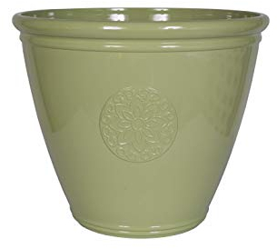 Lightweight Recycled Plastic Garden Pot Planter with Drainage Holes | UV Resistant & Frostproof | Kelkay Traditonal Collection Eden Emblem Large Pot (Green)