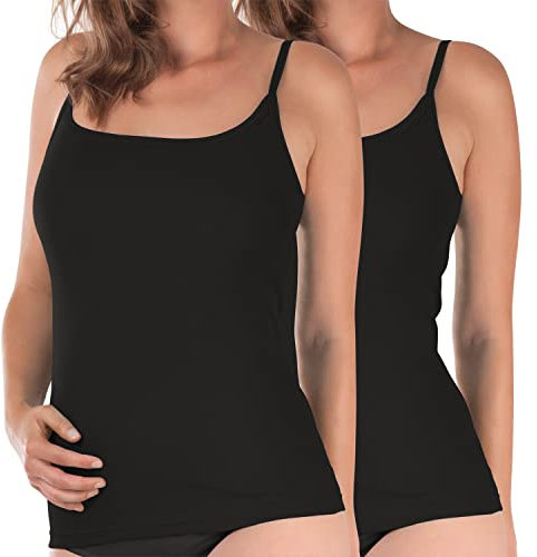 Celodoro Damen Spaghetti-Top (2 Stück) Feinripp Unterhemd - Schwarz 36-38