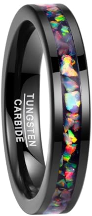 NUNCAD Ring Schwarz Damen 4mm Wolfram Eheringe Opalring für Frauen Größe 63.4(20.2)