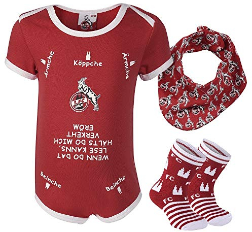 1. FC Köln Baby Geschenkbox rot - Body, Söckchen, Halstuch - Geschenkset - Plus Lesezeichen I Love Köln Größe 62/68
