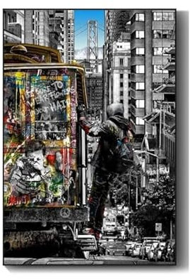 Banksy Murale Art Street Art Peintures Noir Blanc Londres City Peintures sur Toile Tableau Graffiti Pop Art Affiches Et Estampes Decoration à La Maison Tableaux sans Cadre 60x80cm