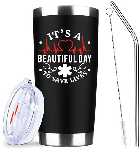 atHand Greys Anatomy Stainless Steel Tumbler with Lid Straw 20oz - Save Lives Vacuum Insulated Tumbler Coffee Cup Double Wall Large Travel Mug-Birthday Valentines Gifts (Black)