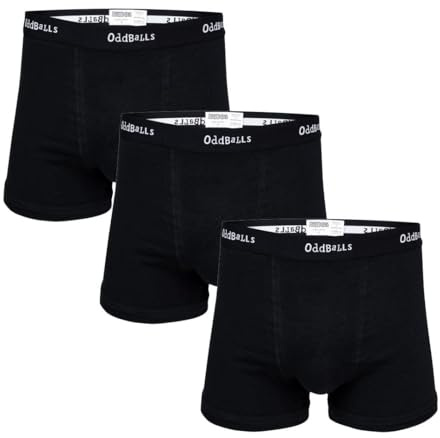 OddBalls Mens Boxers Multipack – 3 Classic Fit Cotton Boxer Shorts, Underwear with Elastic Waistband – Breathable, Soft Mens Boxer Briefs (UK, Alpha, XXS, Regular, Regular, Classic Black Bundle)