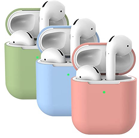 Mocarheri 3X Custodia in Silicone Compatibile con AirPods 2, Case per Airpods Custodia Cover Custodia protettiva in silicone antiurto per AirPods 2 (Corallo+ Matcha verde+ Blu)