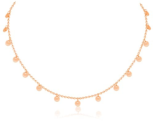AFSTALR Rosegold Plättchen Kette Damen Kette 15 Coin Halskette Frauen Kette mit Runde Plättchen Länge 40cm